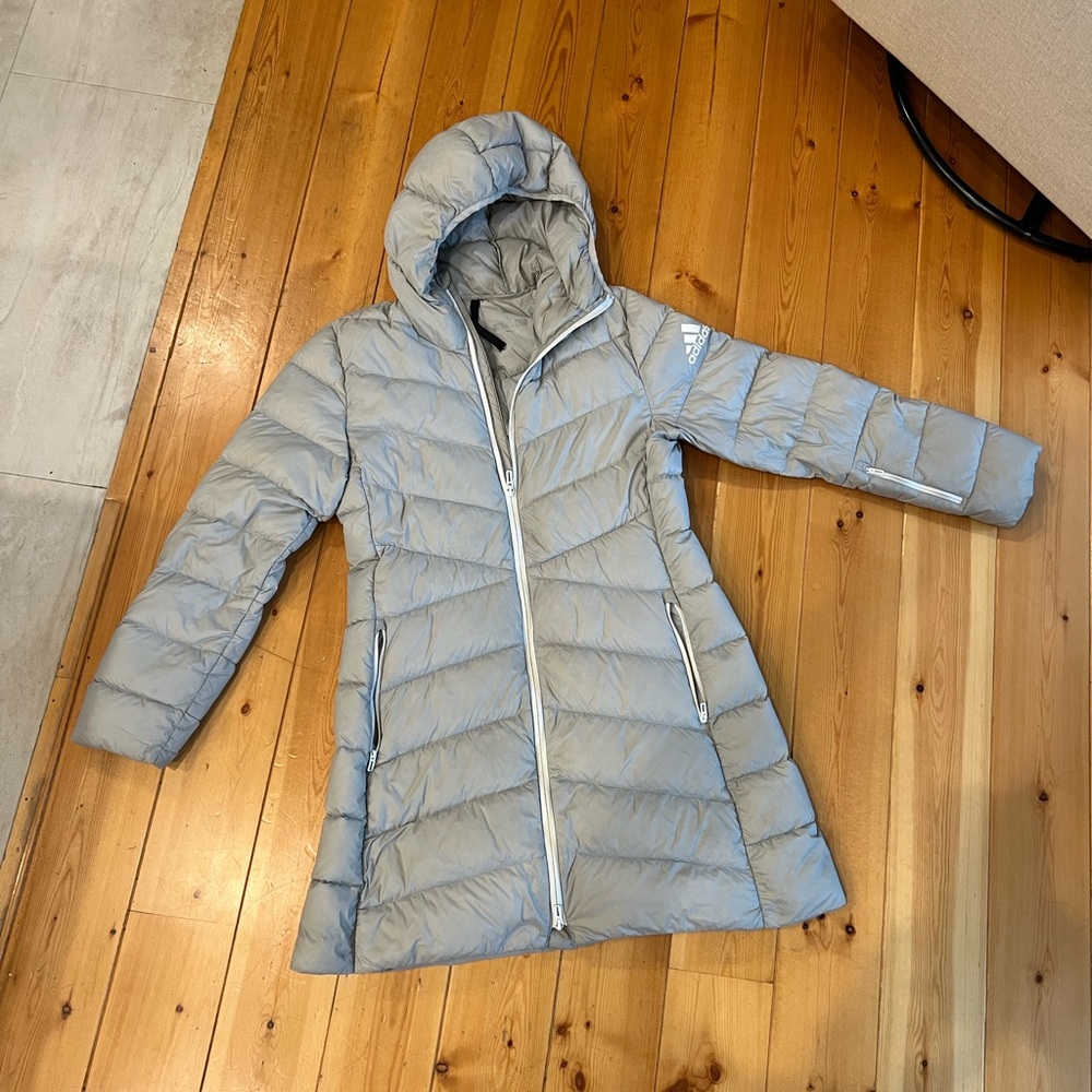 Women's Light Gray Hooded Puffer Coat